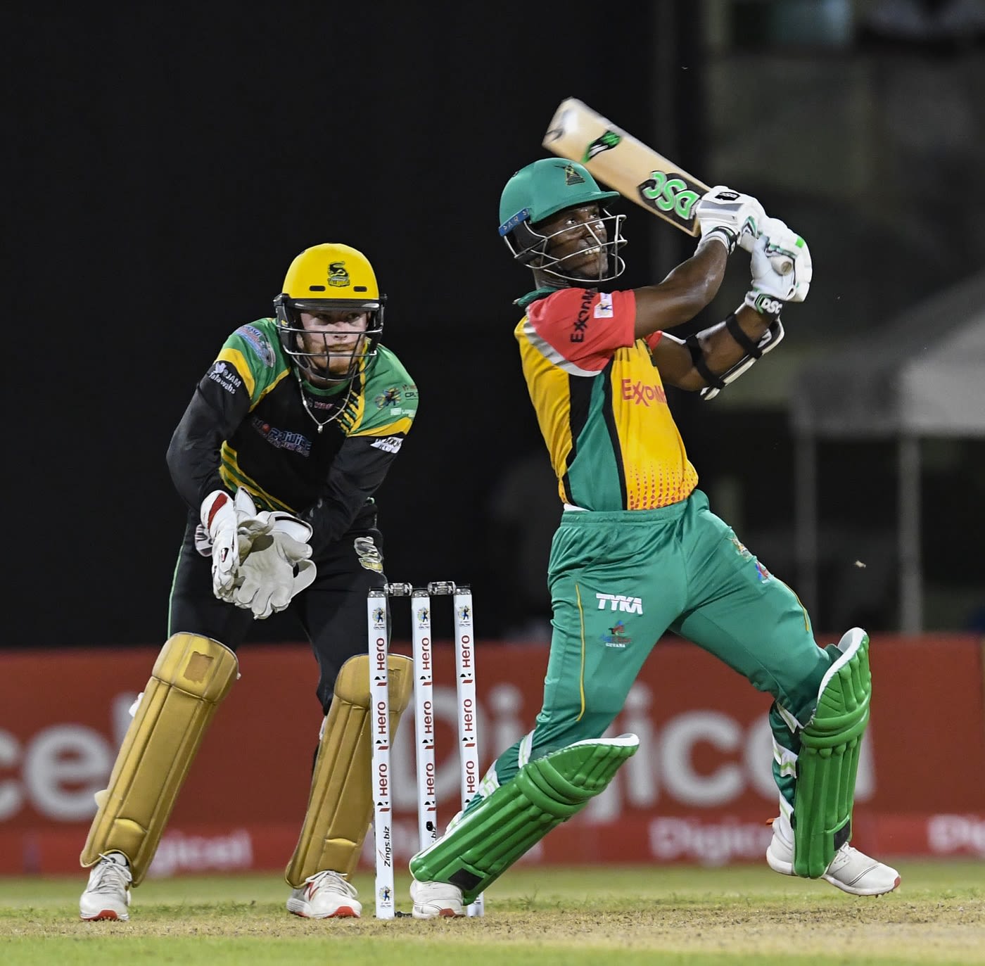 Jason Mohammed goes for a pull