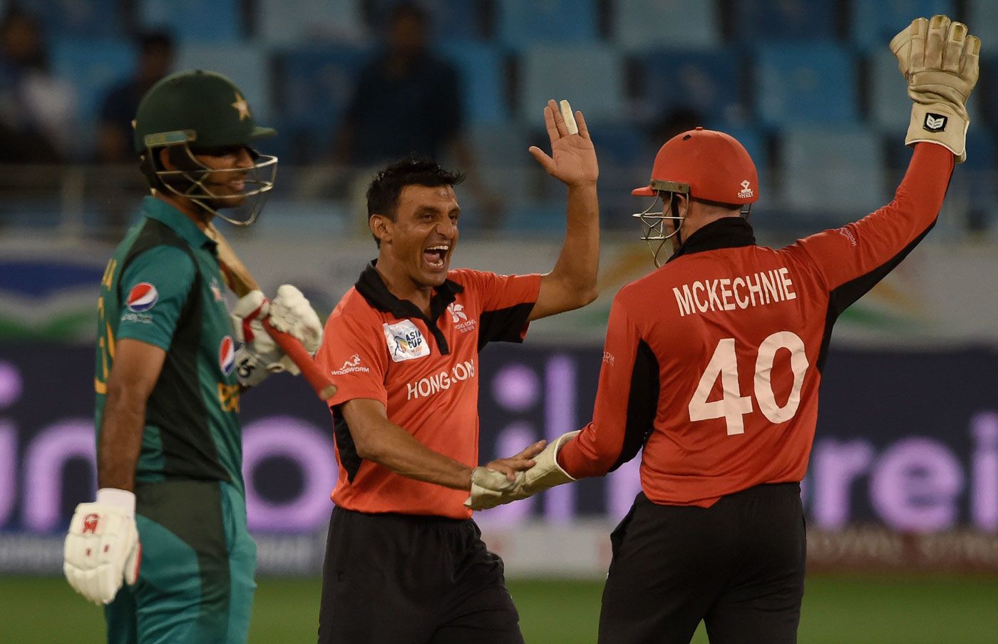 Ehsan Khan celebrates Fakhar Zaman's wicket