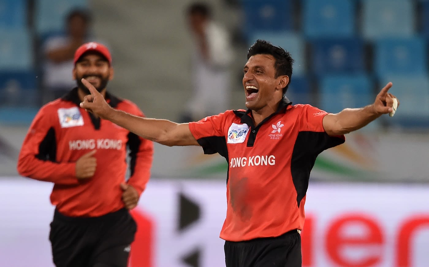 Ehsan Khan rejoices after taking a wicket