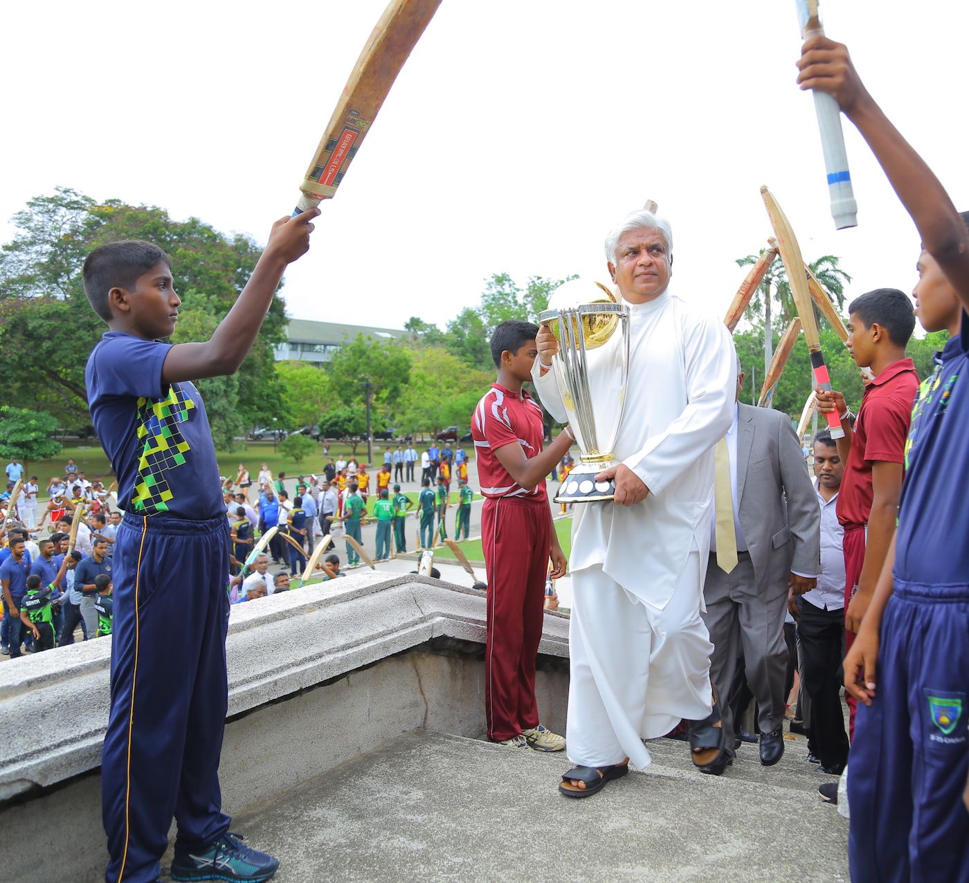Arjuna Ranatunga carries the World Cup trophy