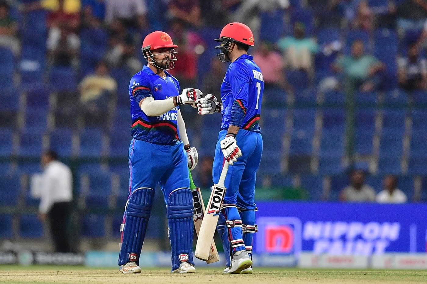 Mohammad Nabi and Samiullah Shenwari punch gloves