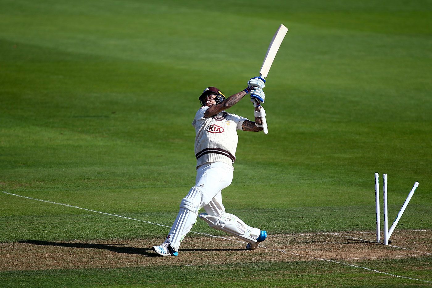 Jade Dernbach aims something expansive down the ground