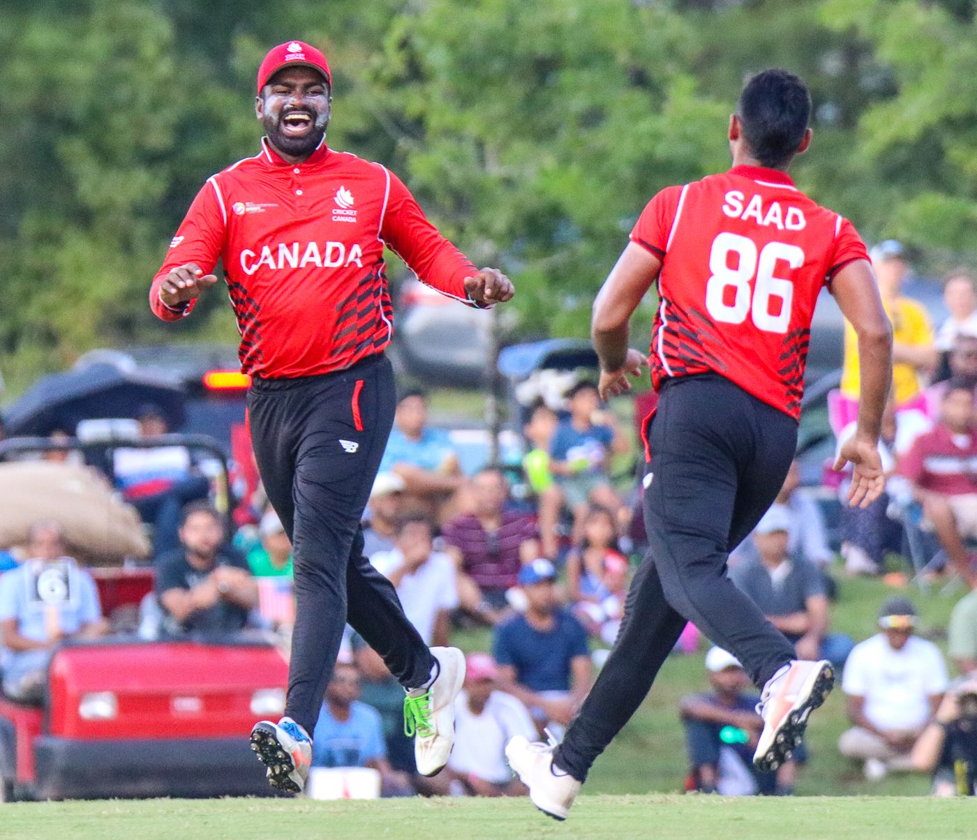 Srimantha Wijeyeratne celebrates after a Canada wicket