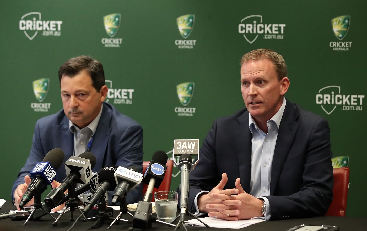 Cricket Australia's new CEO Kevin Roberts and chairman David Peever address the media