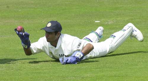 Ratra comes up with ball for India.