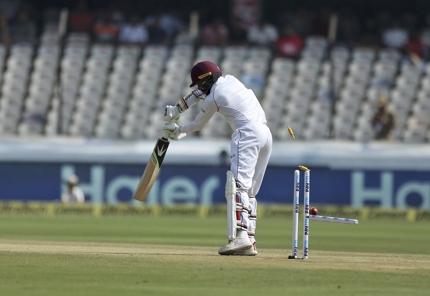 Devendra Bishoo loses his off stump