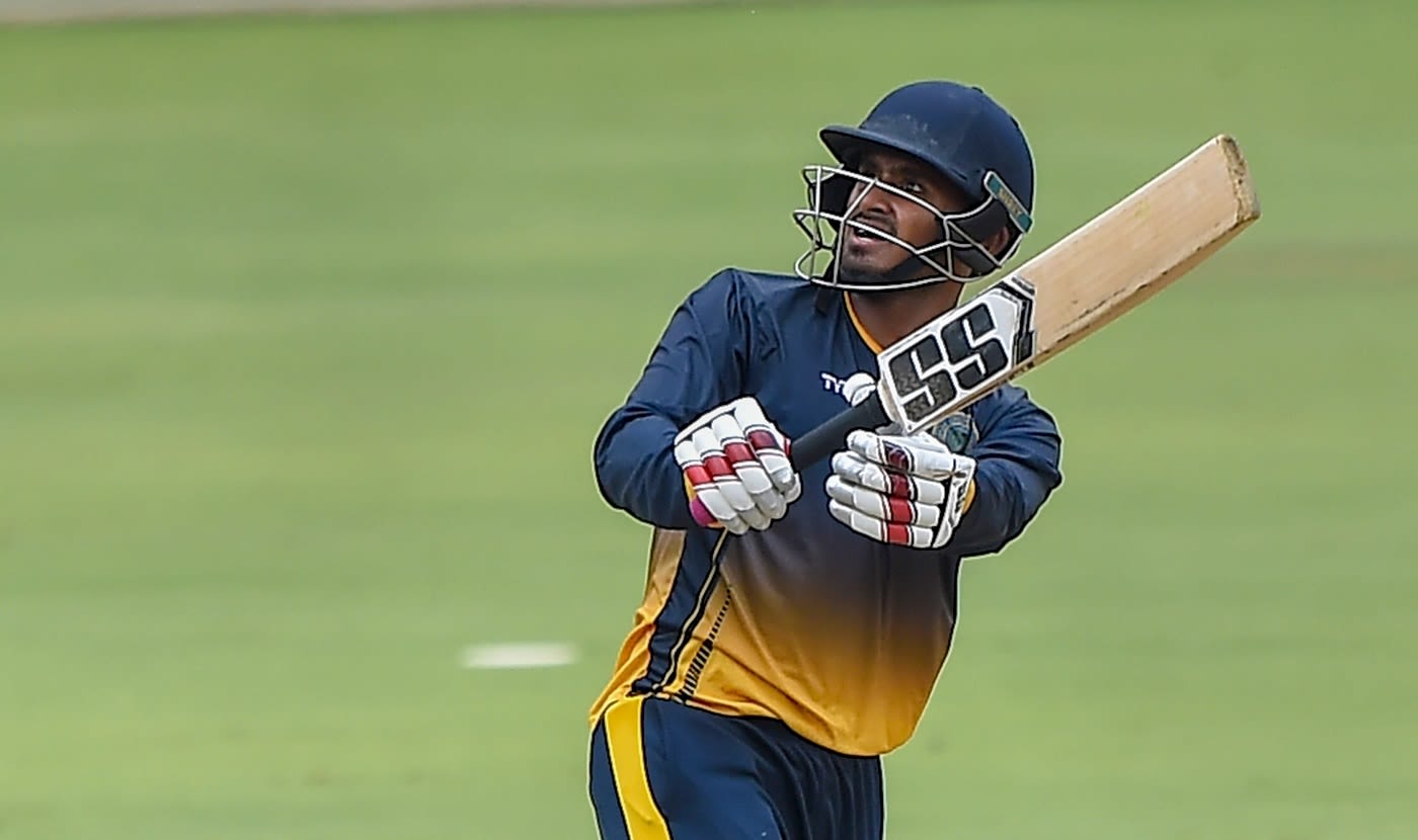 Rohit Rayudu picks one up off his hip before watching it sail over the boundary