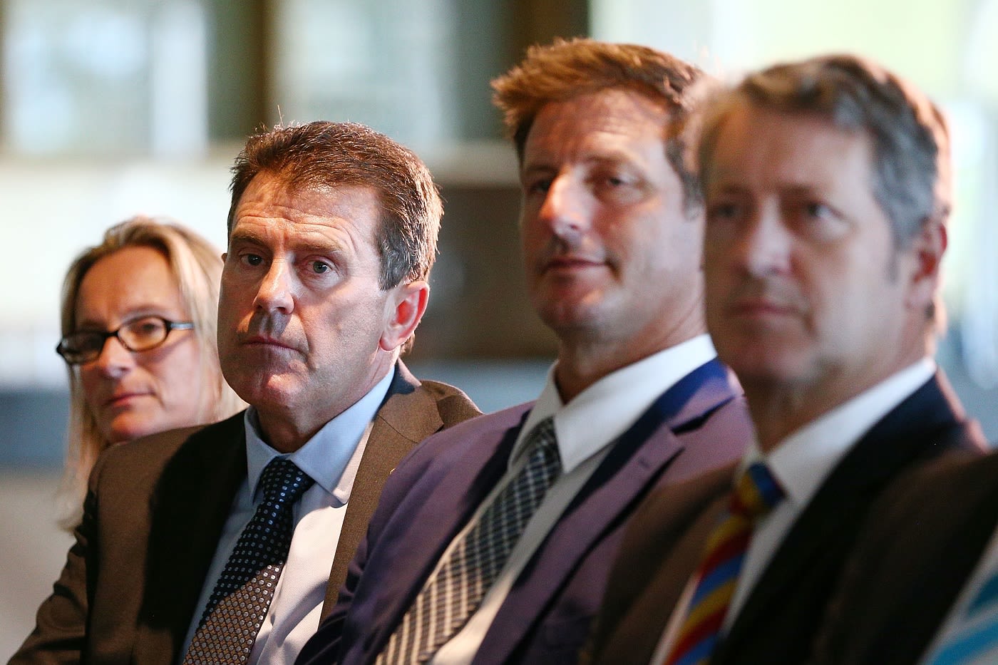 Mark Taylor and Michael Kasprowicz listen to tough findings for Cricket Australia