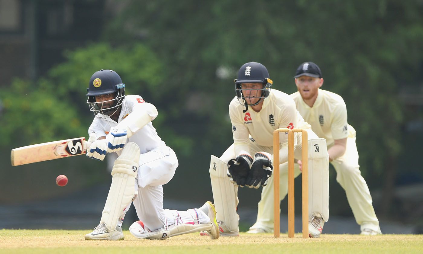 Kaushal Silva sweeps on the way to a half-century