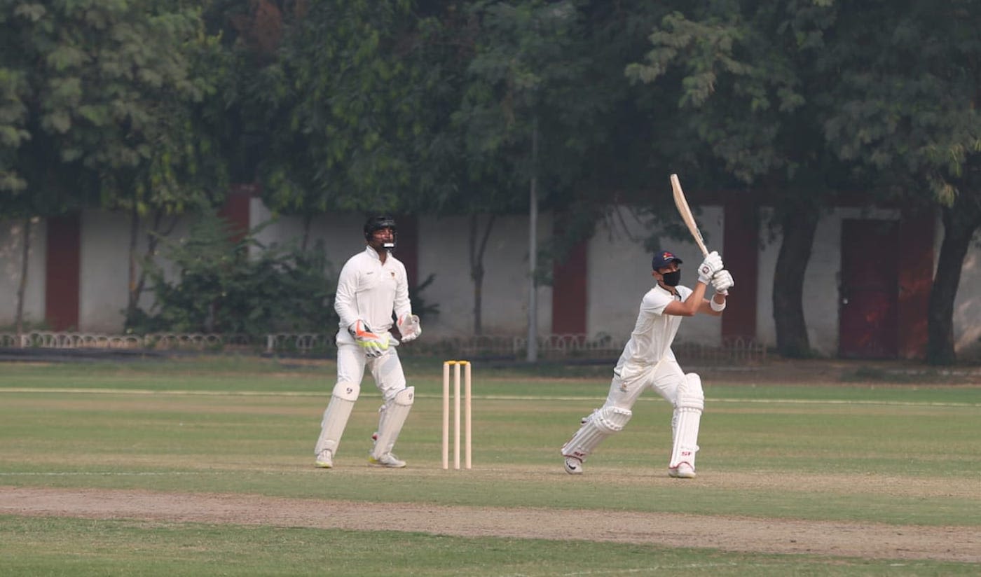 Siddhesh Lad bats with a mask in polluted conditions
