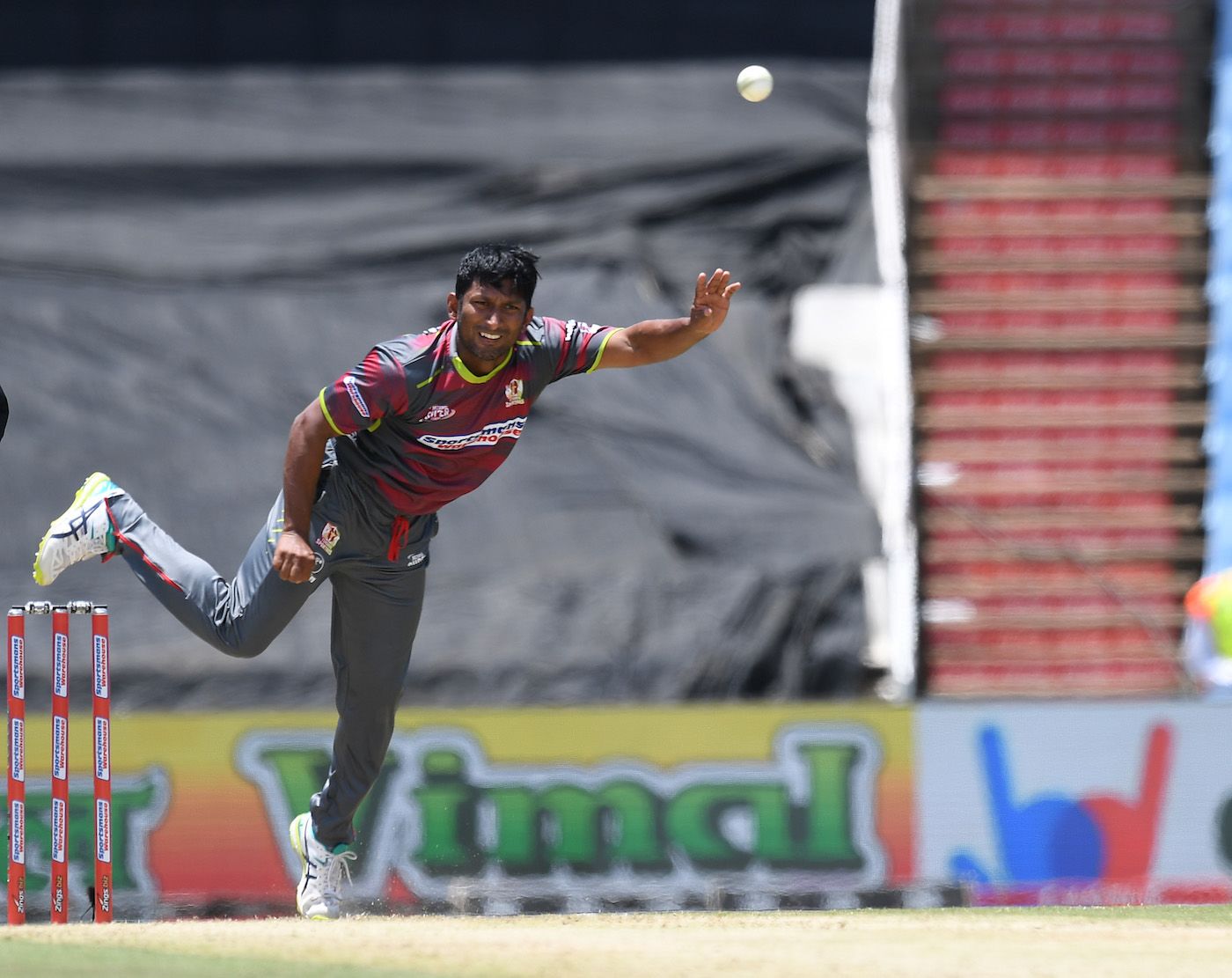Jeevan Mendis delivers the ball