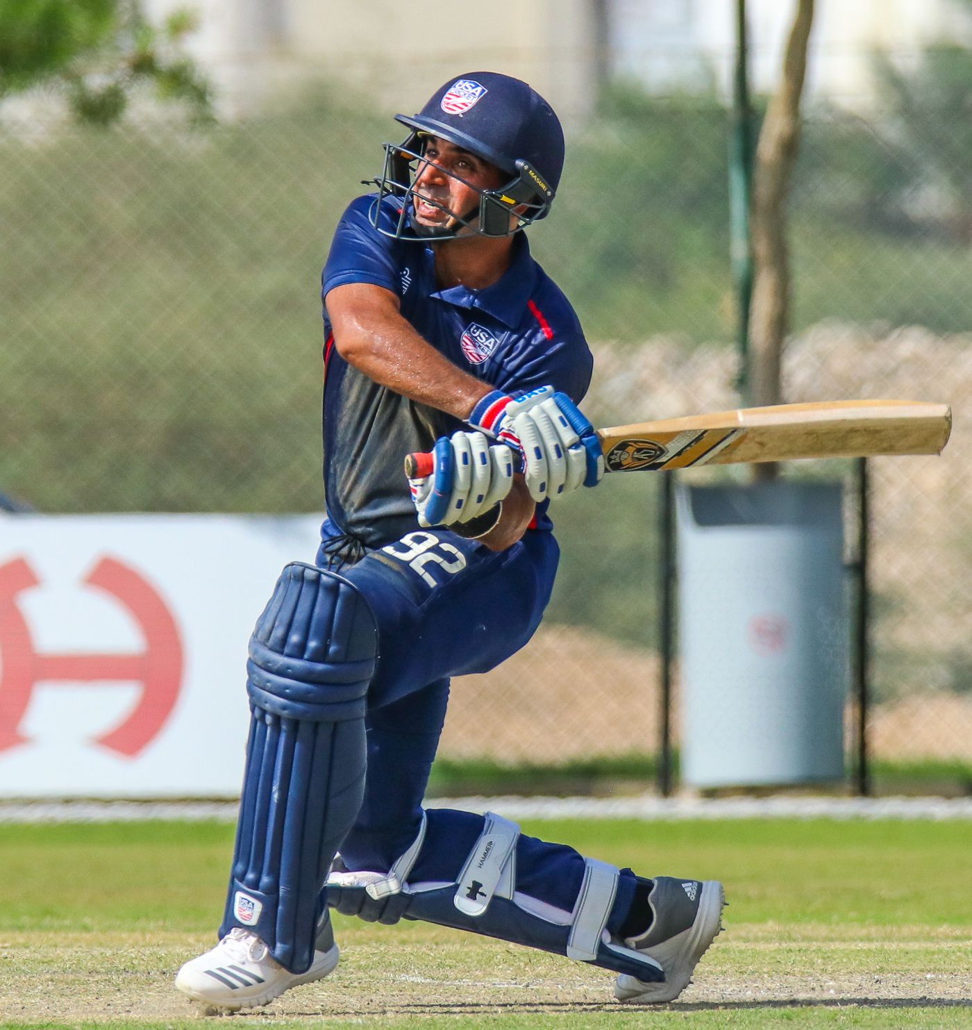 Jannisar Khan pulls wide of mid-on for a boundary