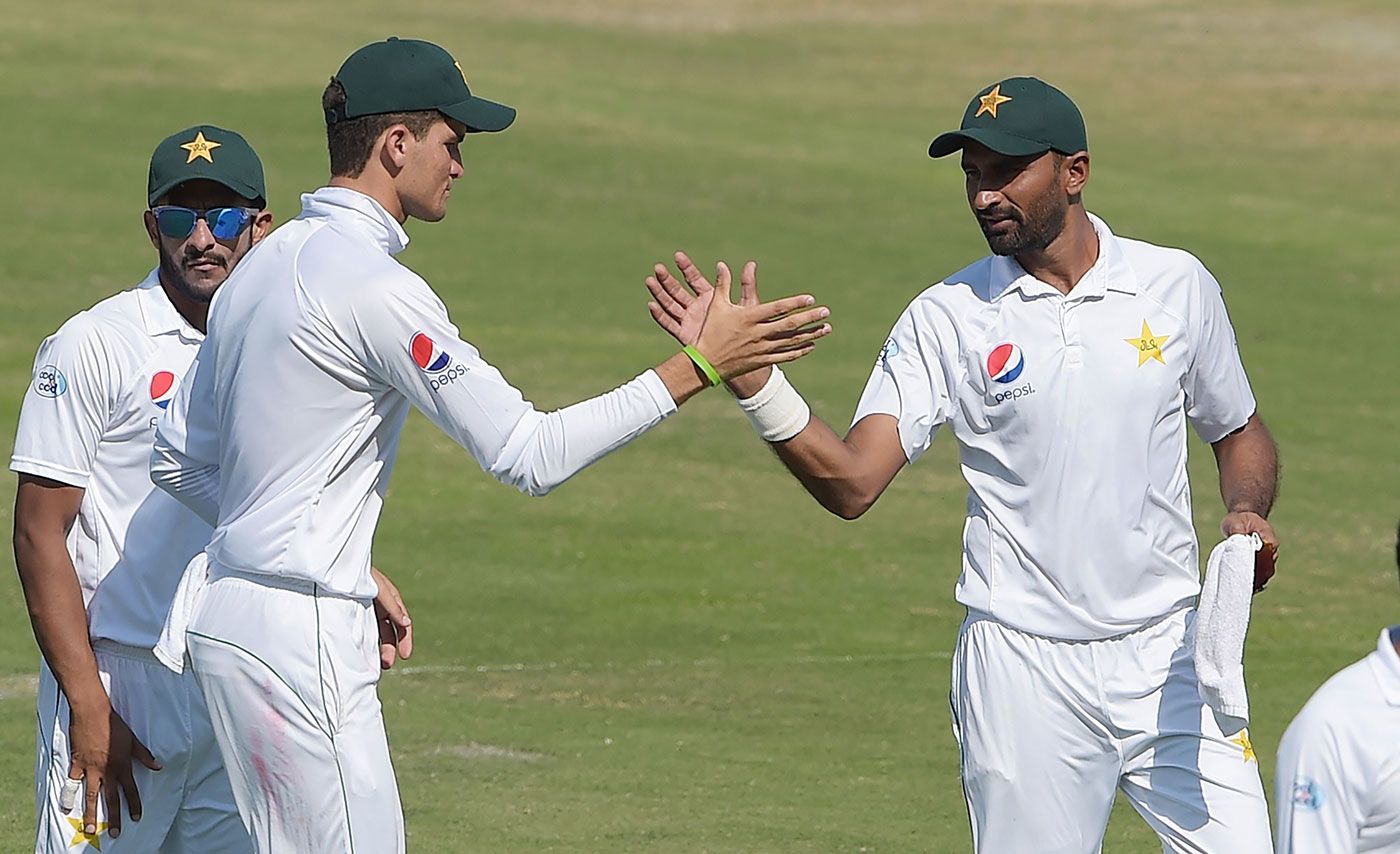 Shaheen Afridi congratulates Bilal Asif on his five-wicket haul