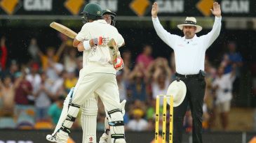 Has any pair of batsmen shared two double-century stands in the same Test?