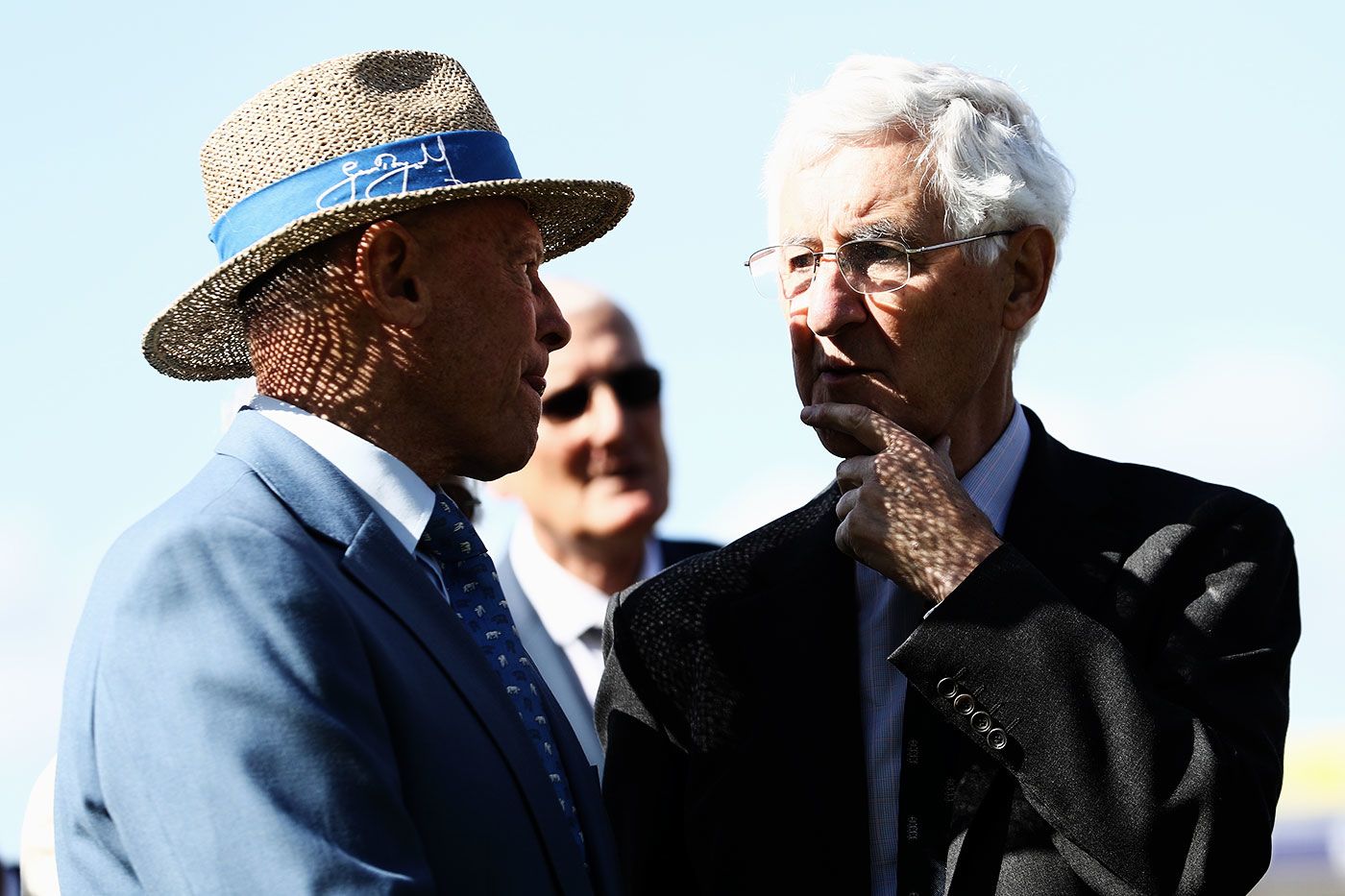 Geoffrey Boycott and Mike Brearley have a chat during Edgbaston's 50th Test