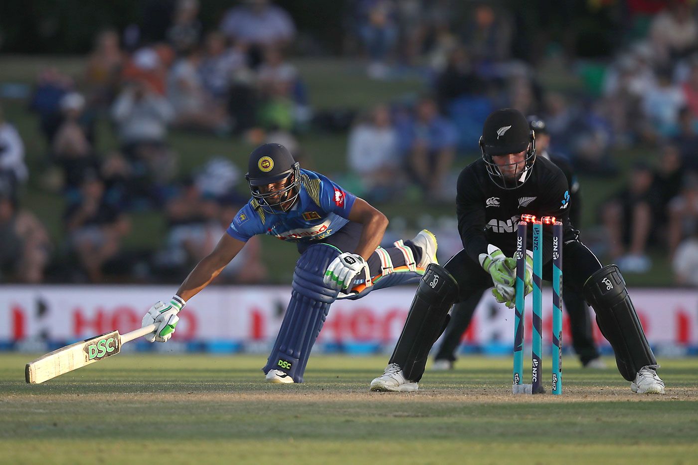 Tim Seifert catches Asela Gunaratne short of his crease
