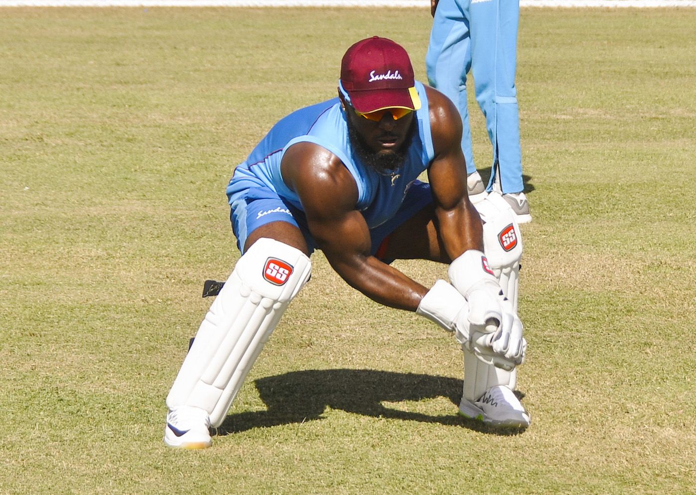 Jahmar Hamilton goes through wicketkeeping drills