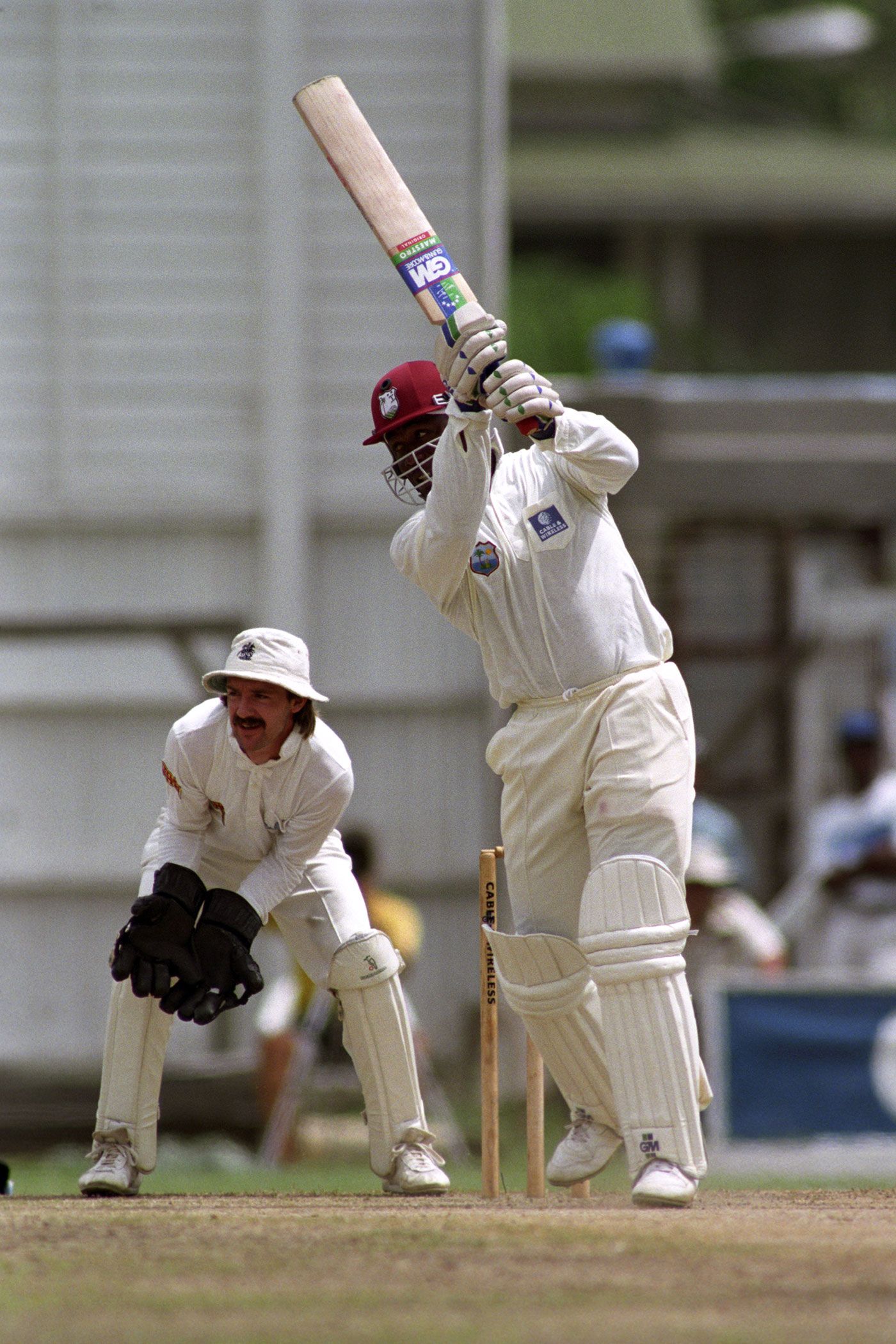 Desmond Haynes drives through the covers