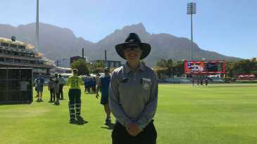 Lauren Agenbag, the first SA woman to umpire in a T20I