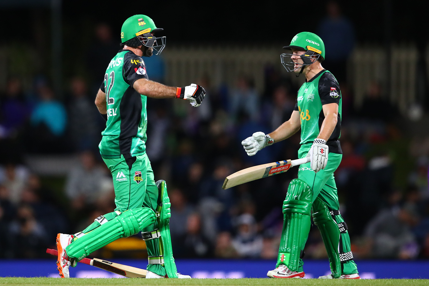 Glenn Maxwell and Seb Gotch celebrate the Melbourne Stars' victory