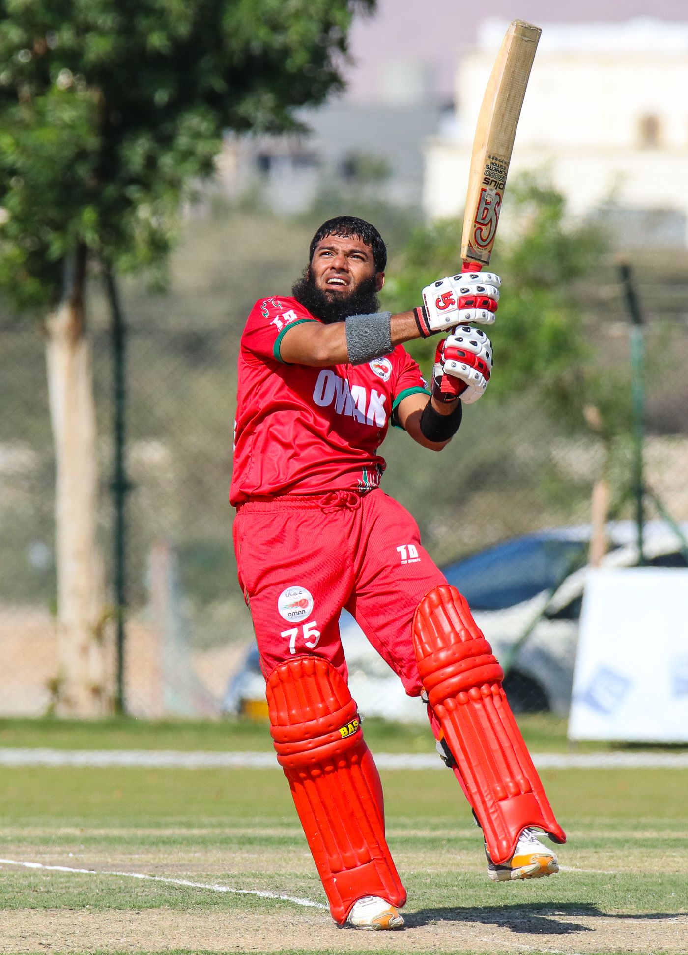 Khurram Nawaz rocks back to swivel a pull over midwicket for six