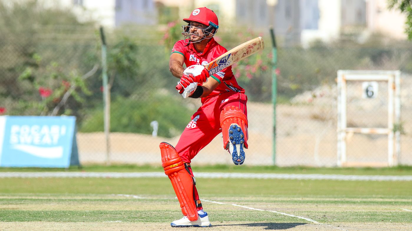 Naseem Khushi completes an unorthodox swat over long-on for six