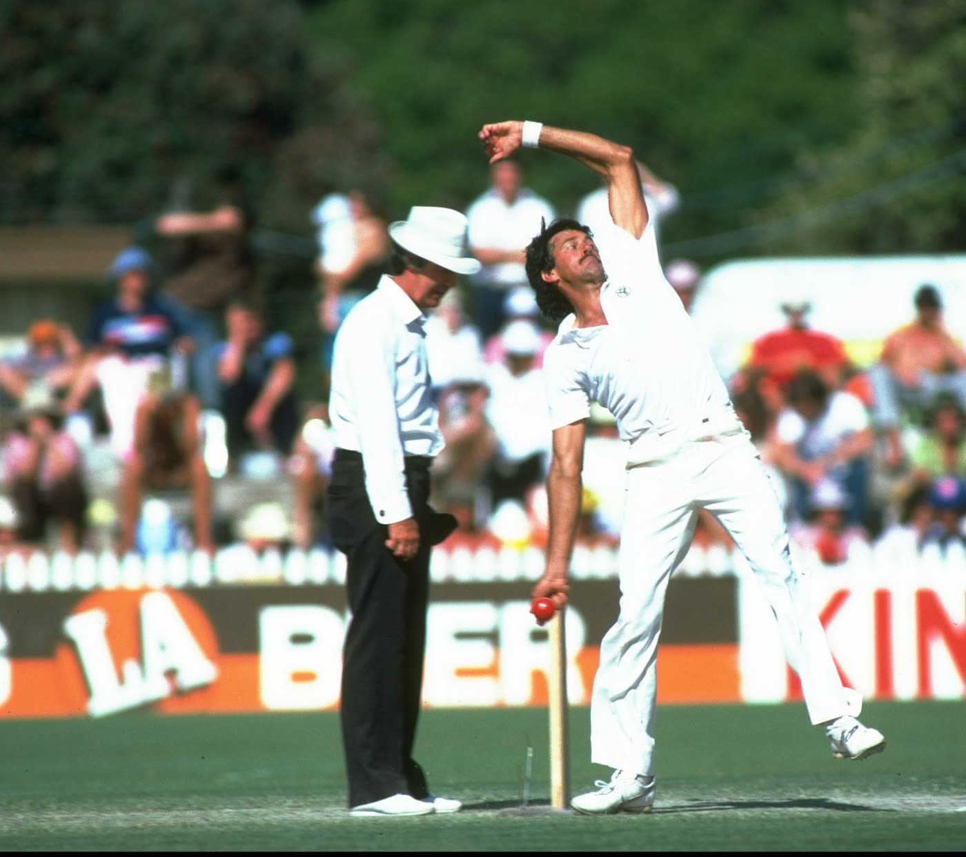 Bruce Yardley bowls during the Third Test match against England