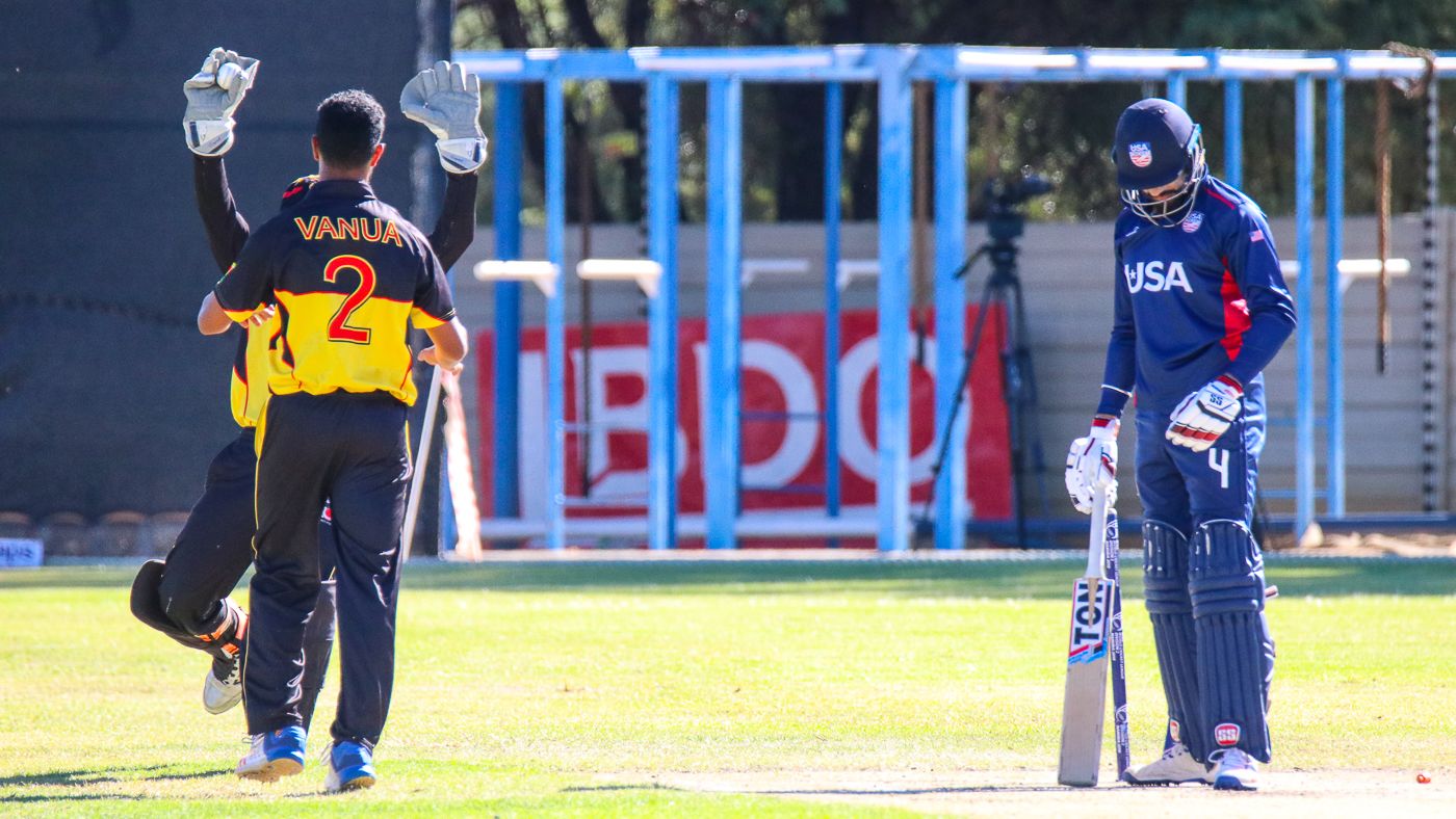 Norman Vanua bowled Jaskaran Malhotra for a golden duck to put himself on a hat-trick
