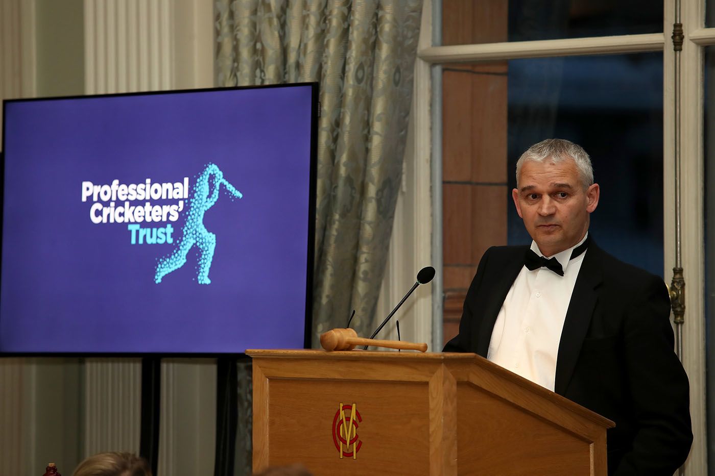 David Leatherdale talks to guests at the 2019 PCA season launch at Lord's