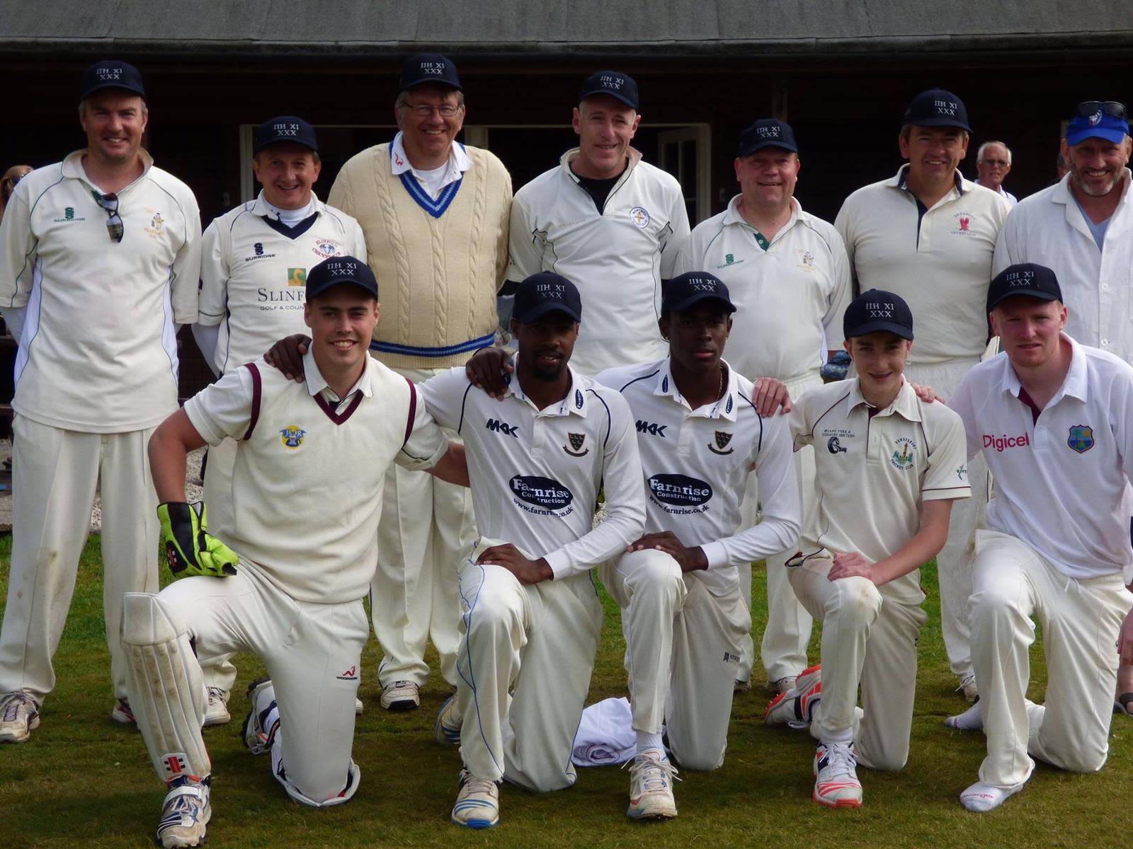 Jofra Archer (front row, middle) poses with his Two Hopes CC team-mates