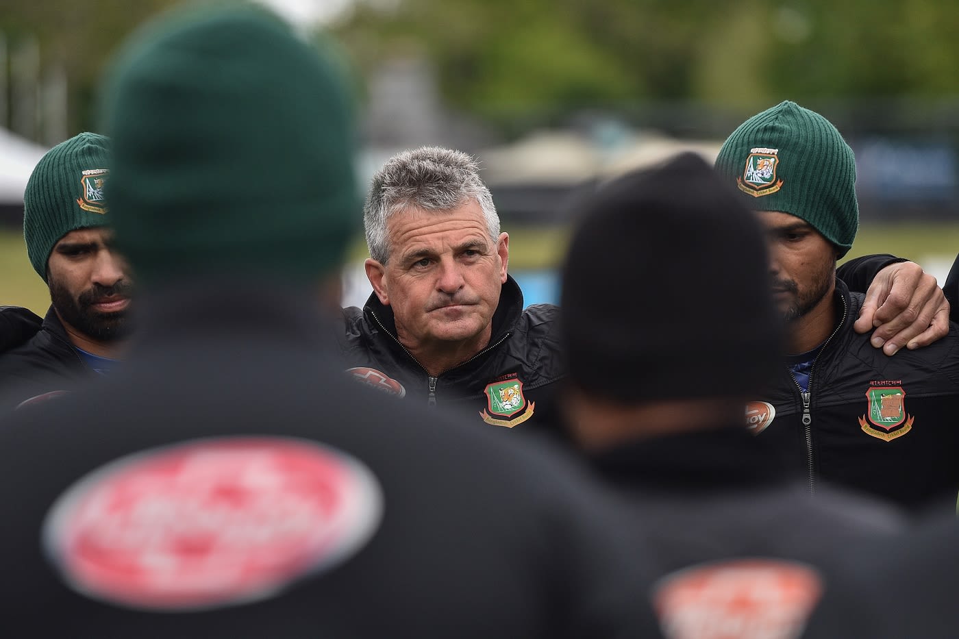 Bangladesh coach Steve Rhodes addresses the team