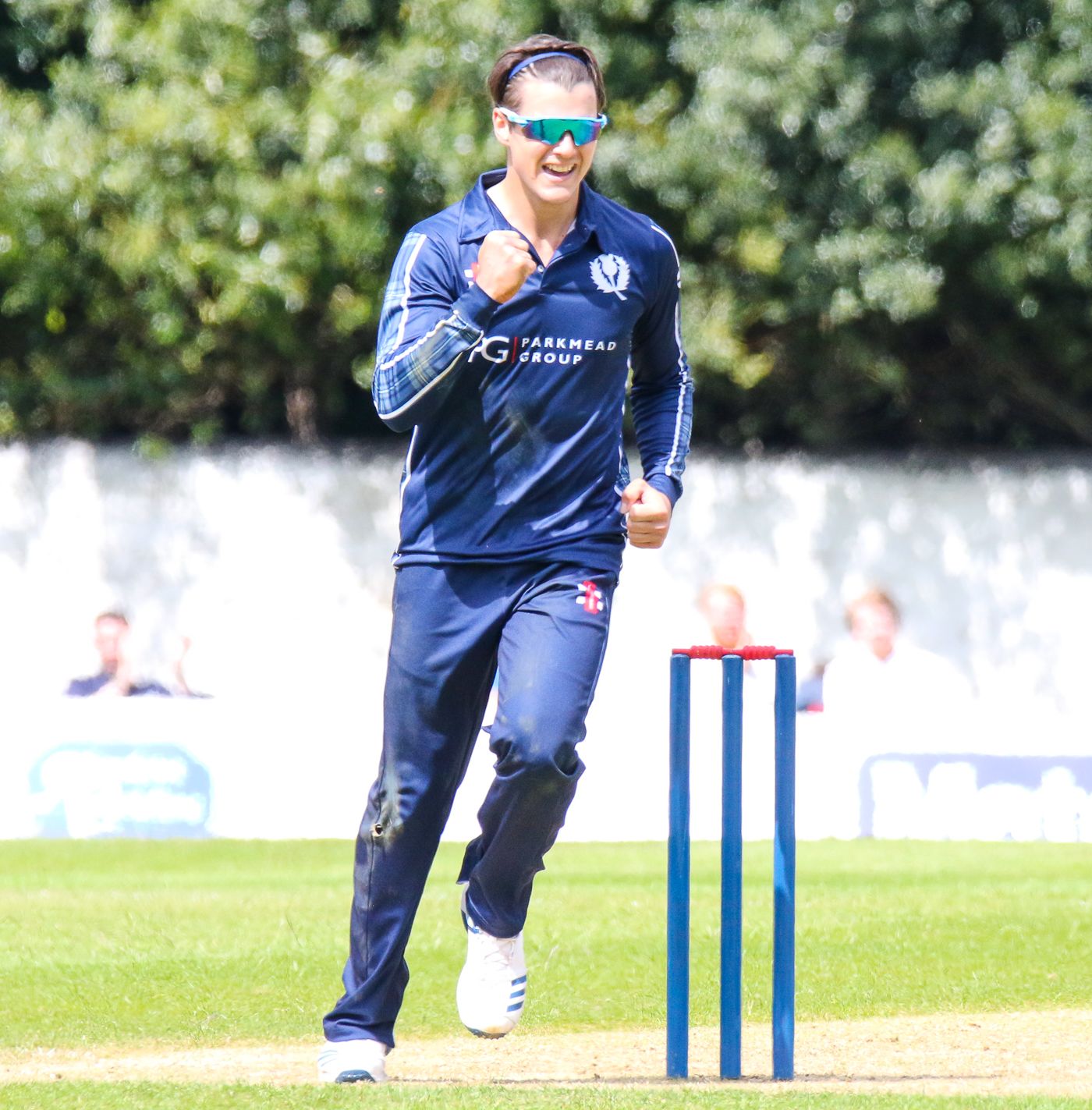 Tom Sole celebrates after taking his first wicket of the day