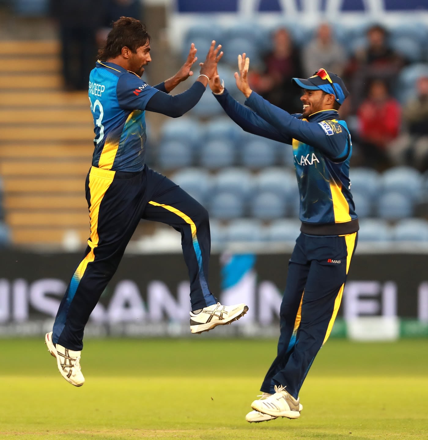 Nuwan Pradeep celebrates dismissing Rashid Khan