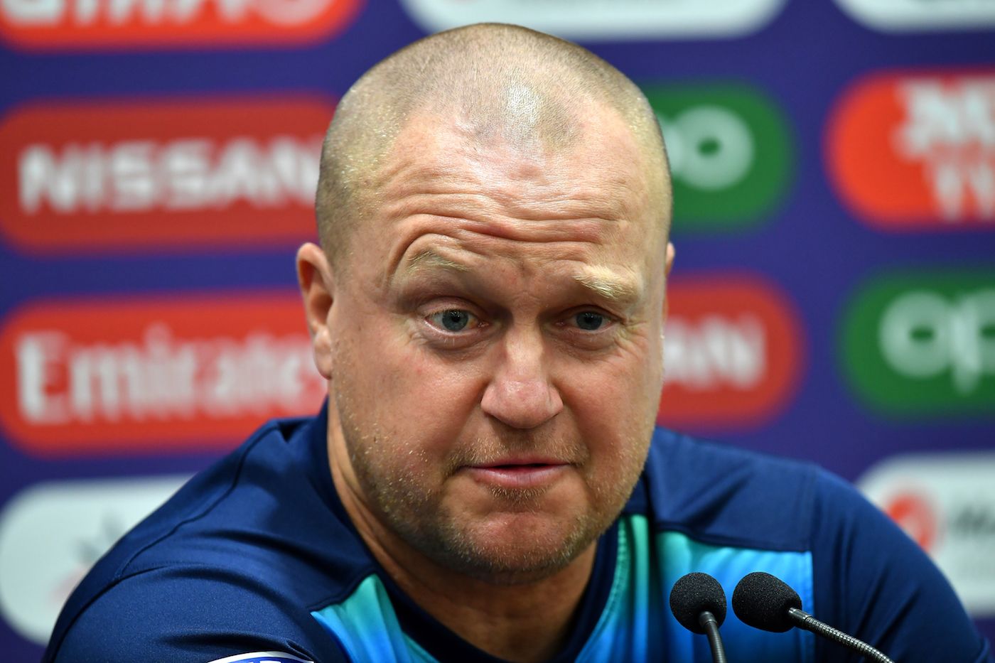 Sri Lanka batting coach Jon Lewis talks to the press