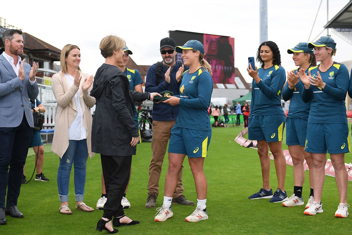 Sophie Molineux receives her cap from Belinda Clark