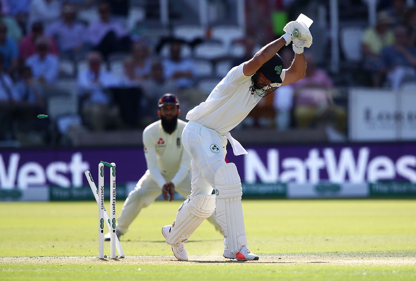 Stuart Thompson was bowled shouldering arms