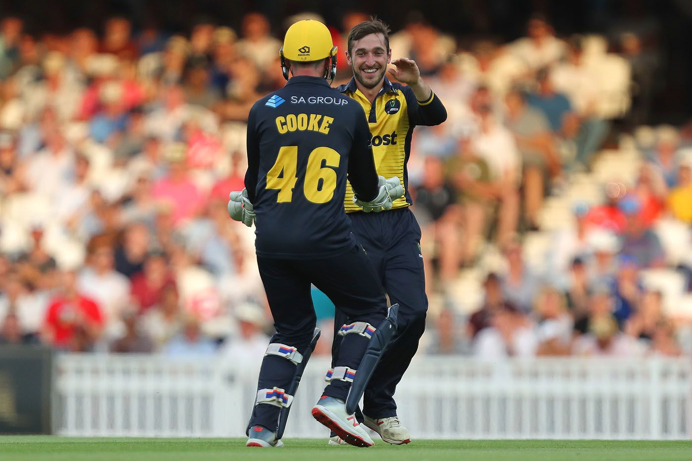 Andrew Salter celebrates a wicket