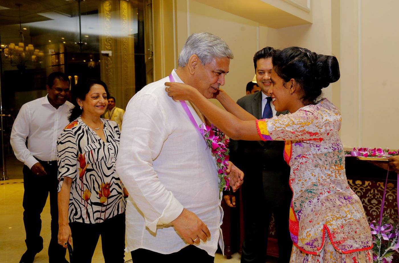 ICC chairman Shashank Manohar is welcomed on his arrival