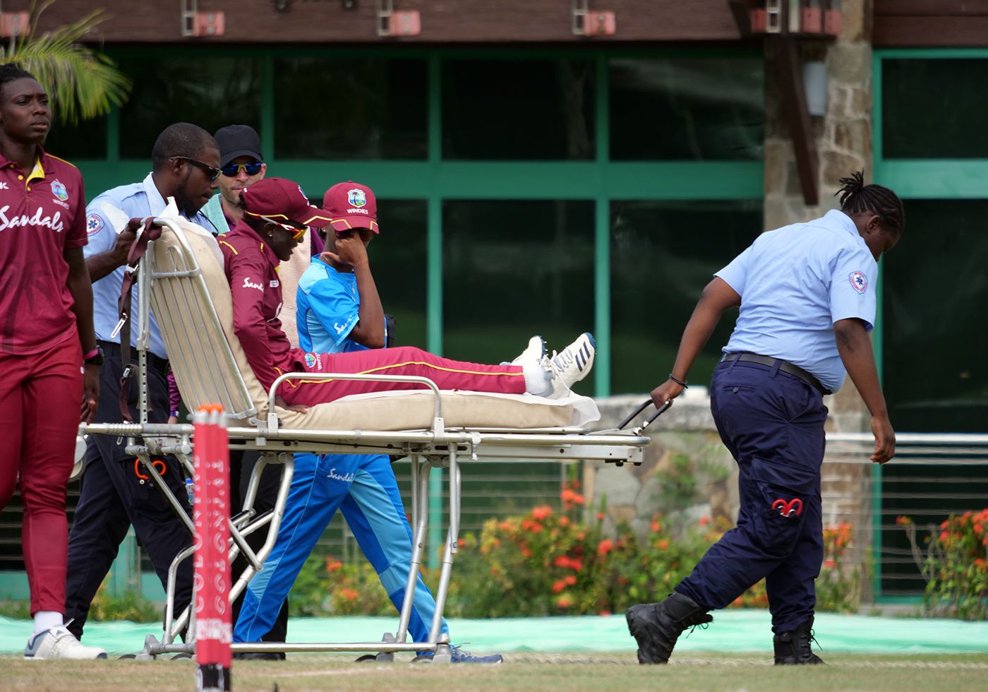 Kycia Knight is taken off the field on a stretcher