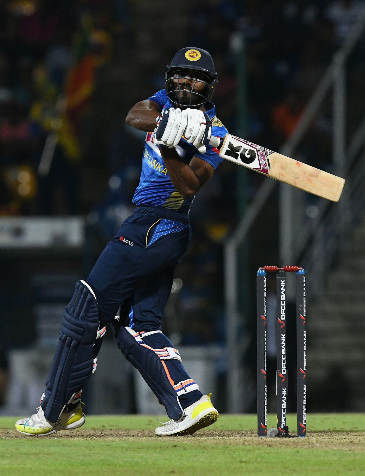 Lahiru Madushanka looks on behind square