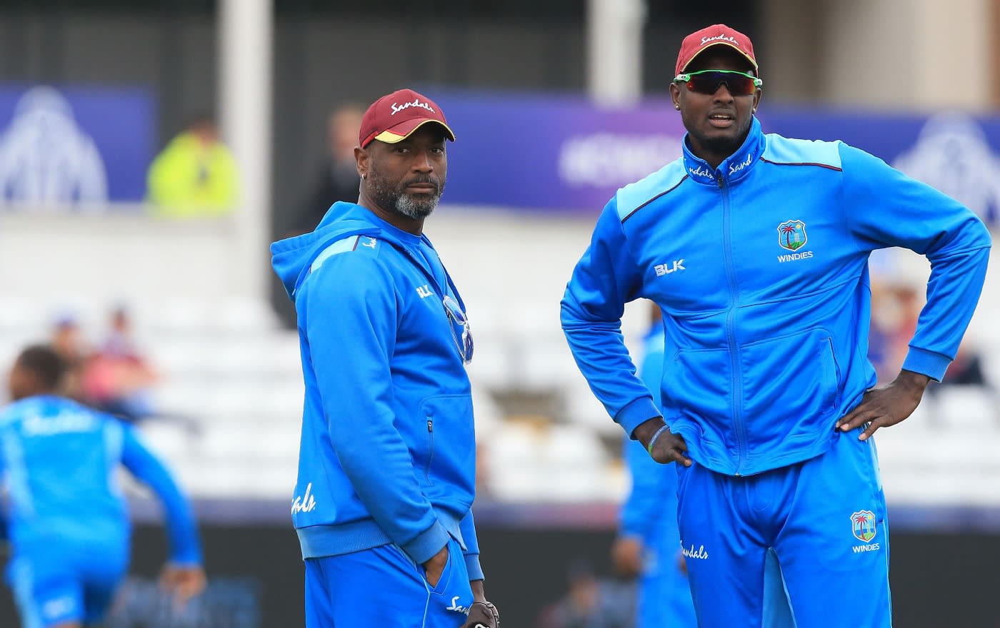 Floyd Reifer and Jason Holder during a practice session