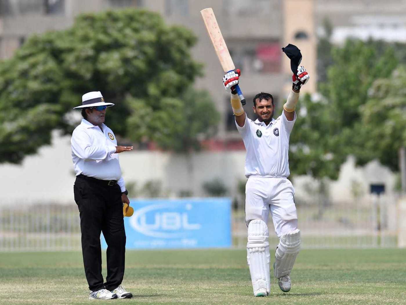 Ashfaq Ahmed celebrates his hundred for Khyber Pakhtunkhwa