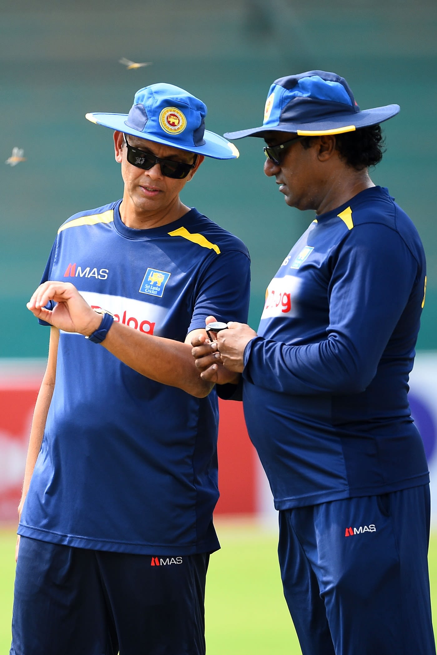 Rumesh Ratnayake (right) at a Sri Lanka training session in Karachi