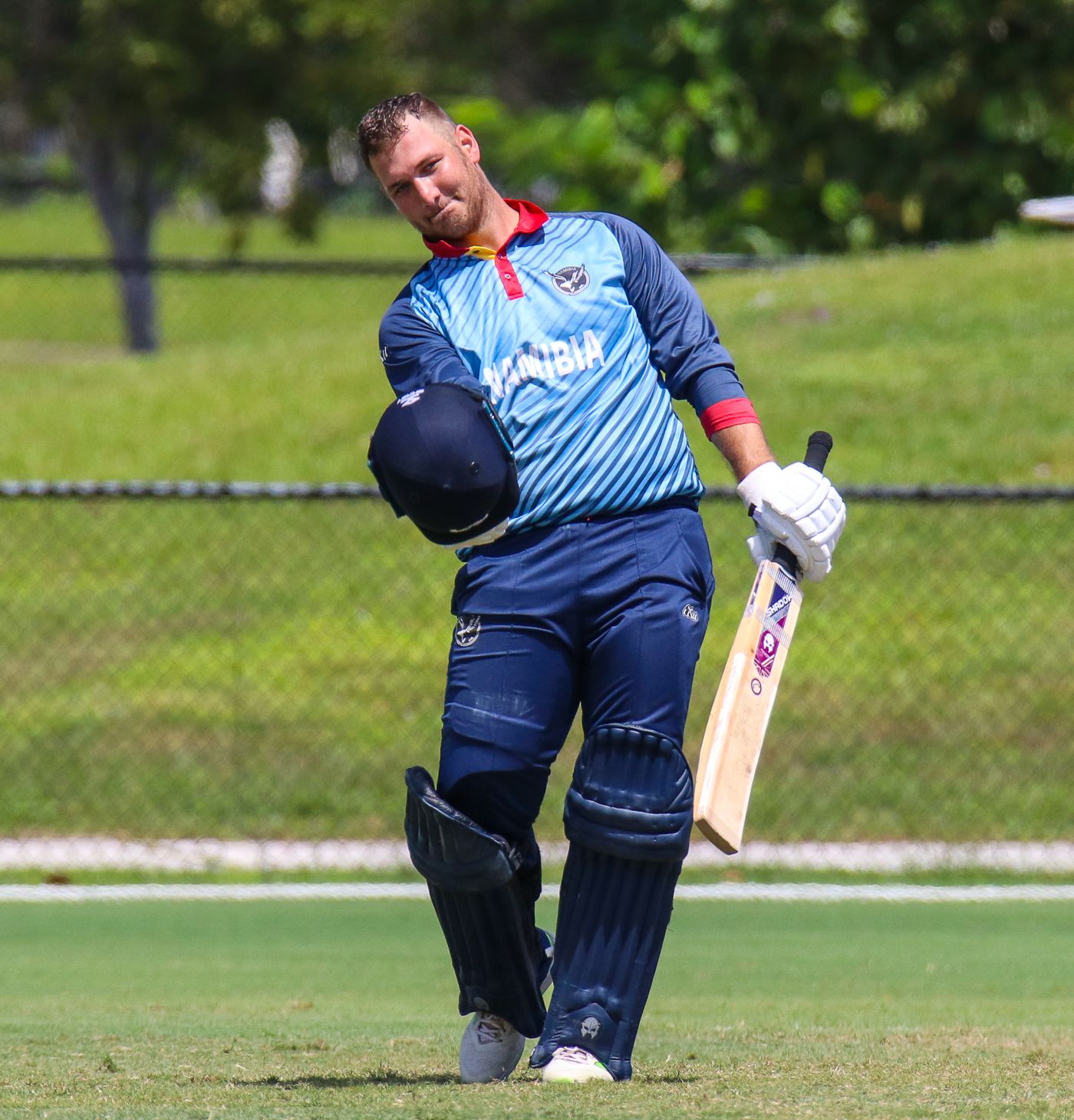 JP Kotze pumps his first after scoring Namibia's maiden ODI century