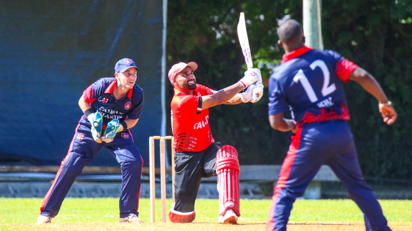 Ravinderpal Singh slogs a six over the leg side