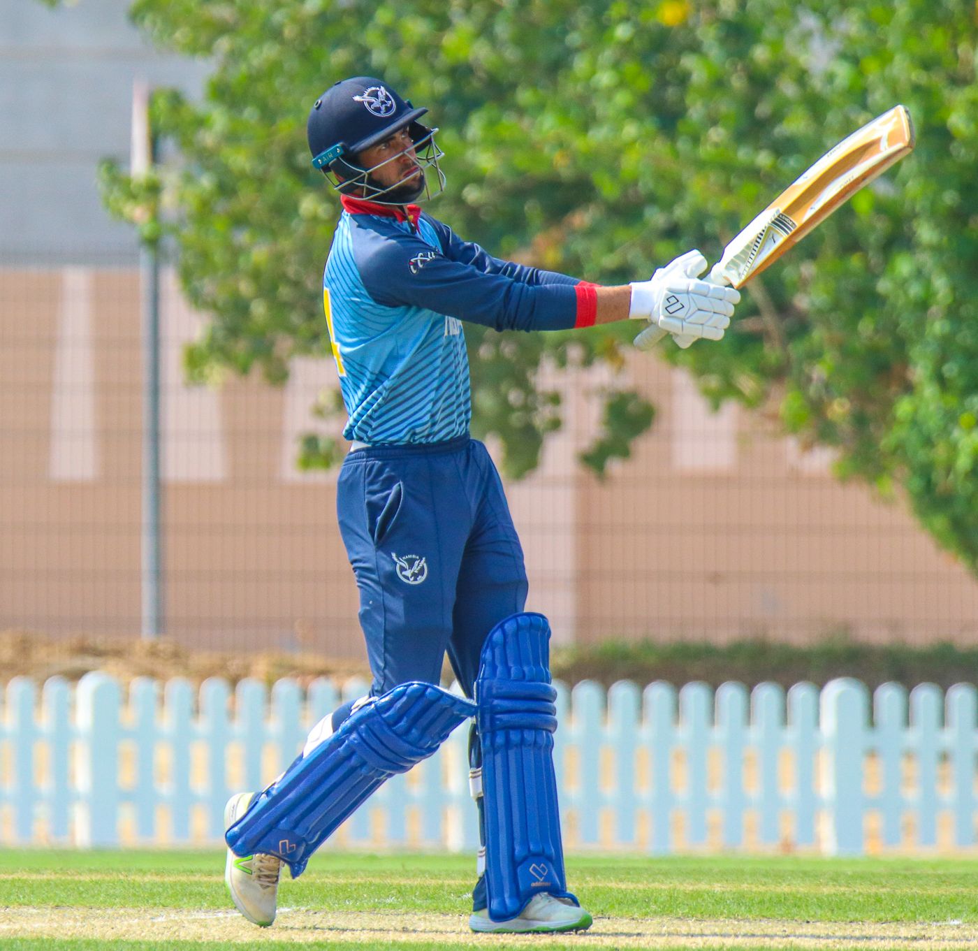Niko Davin looks on after driving a six over mid-off