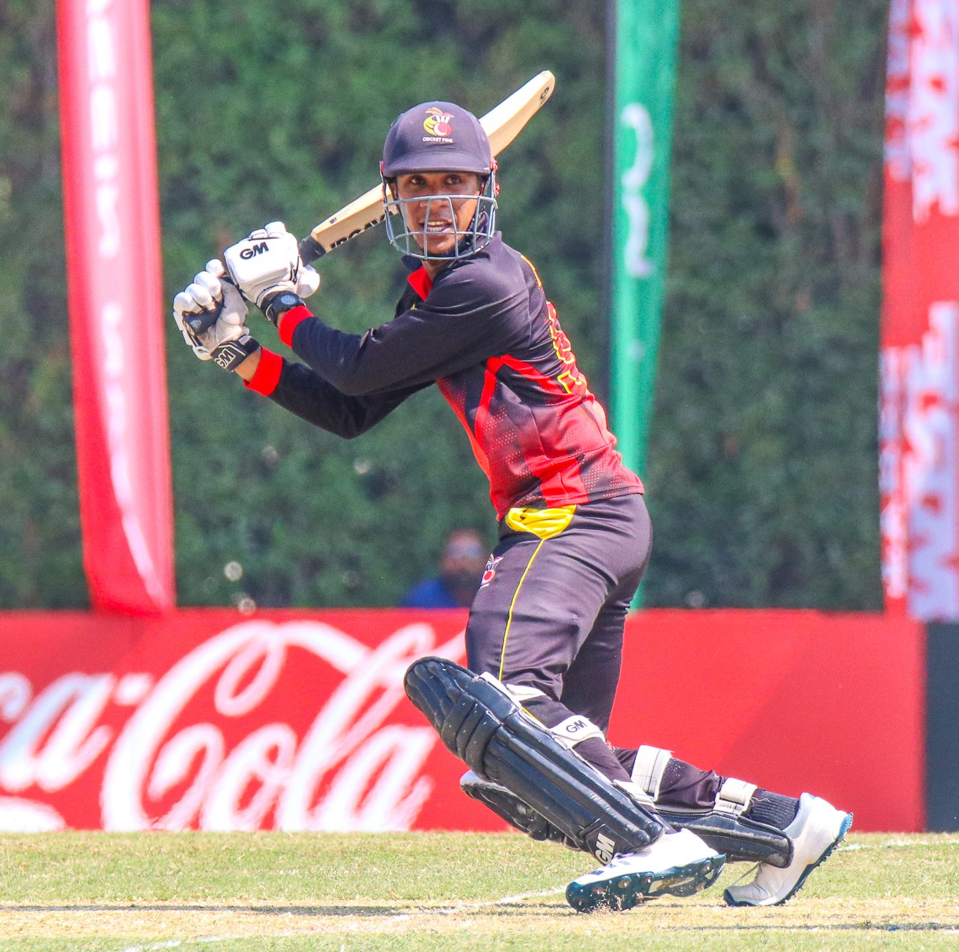 Charles Amini cuts behind point for a boundary