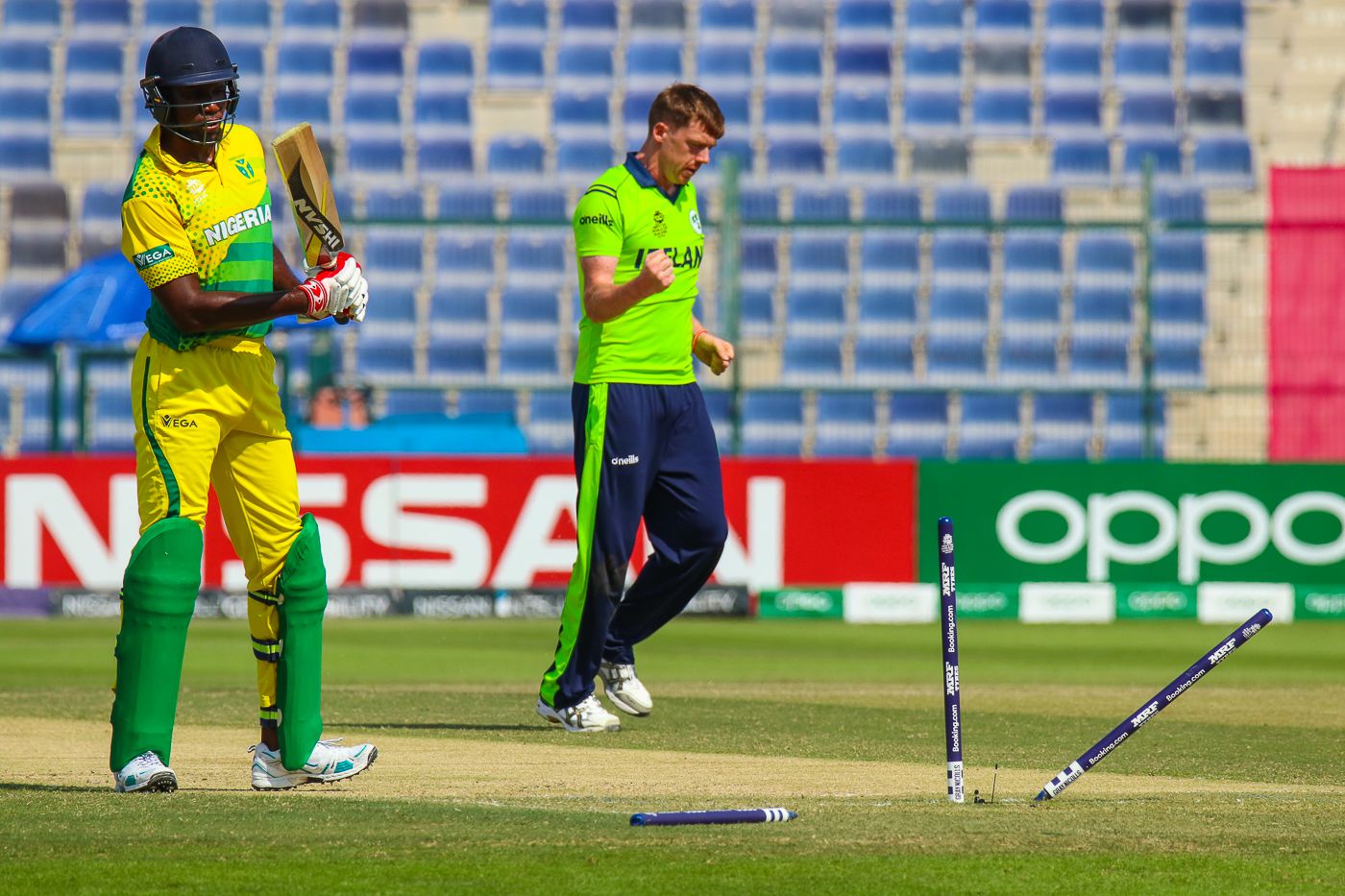 Craig Young bowls Chimezie Onwuzulike for the first of his four wickets