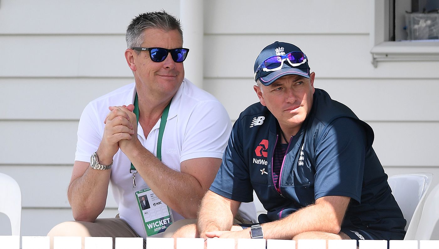 Ashley Giles and Chris Silverwood during England's tour game in Whangarei