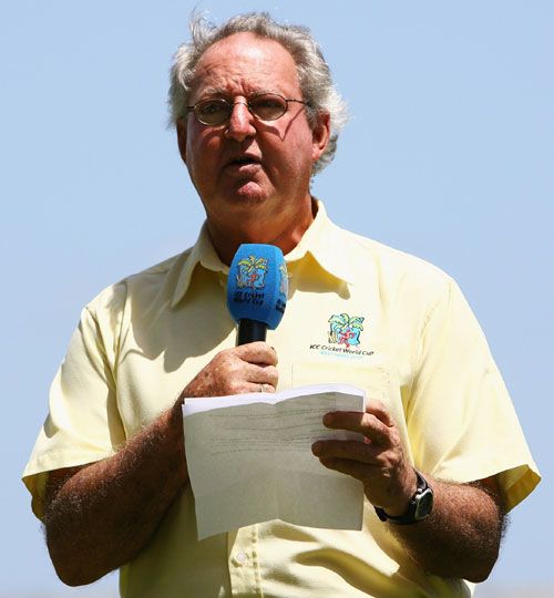 Tony Cozier at a post-match presentation